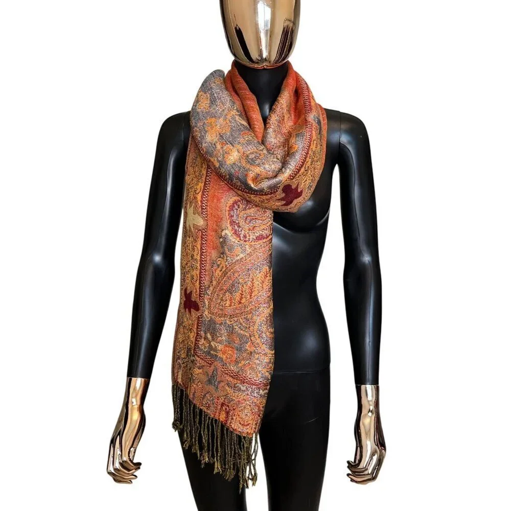 Rust Orange Pashmina Silk Blend Oversized Scarf Wrap Shawl